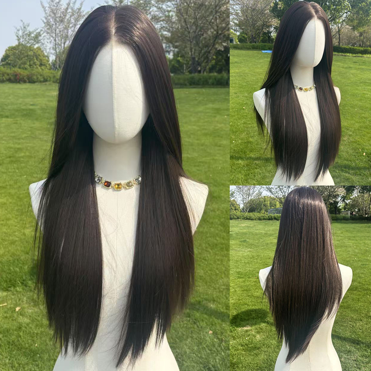 SMILCO/28Inch Luxe Black 13*6 Lace Front Pre Cut Long Straight Synthetic Wig/SM9884M