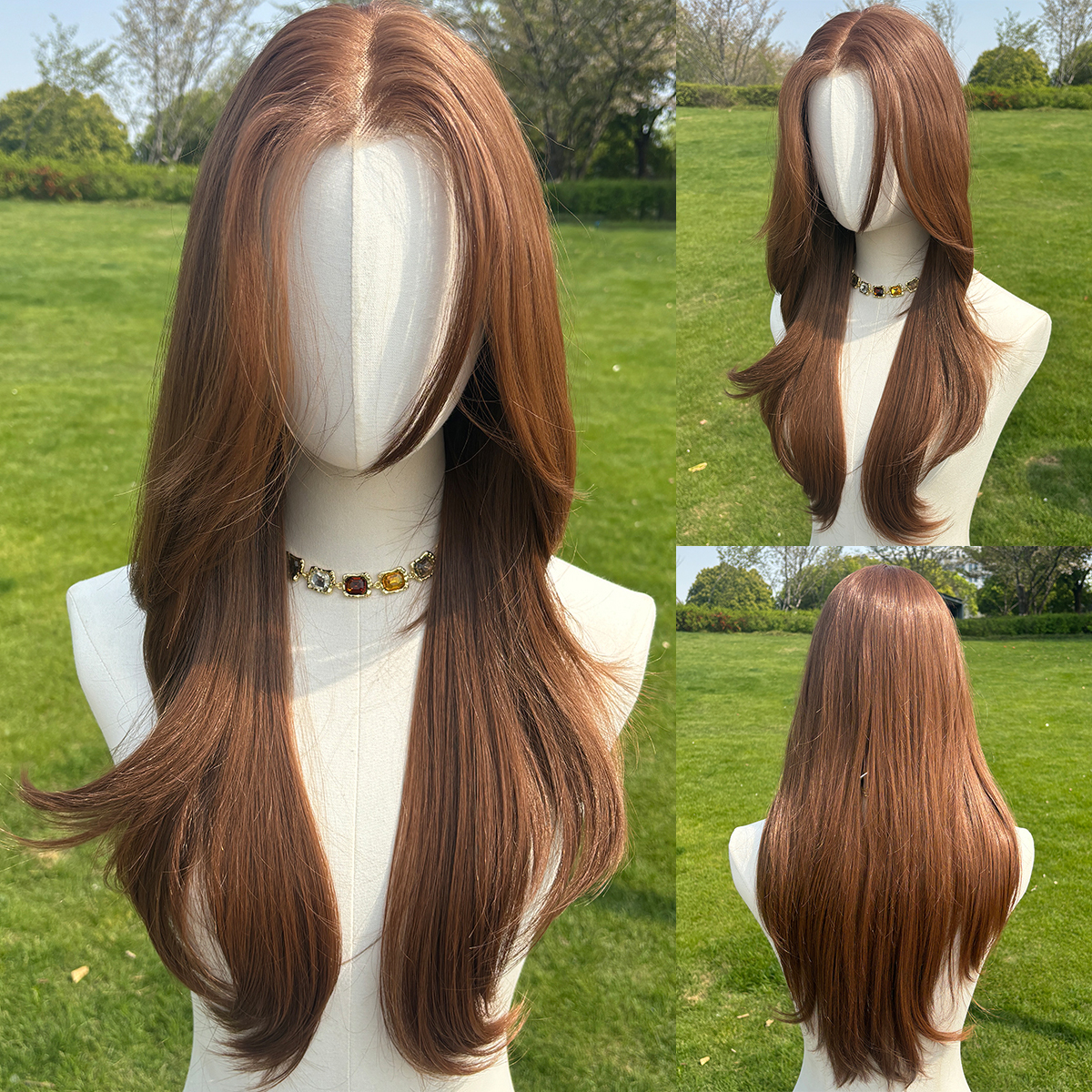 SMILCO/26Inch Light Brown Luxe 13*6 Lace Front Pre Cut Low Density Long Wave Synthetic Wig/SM9902B