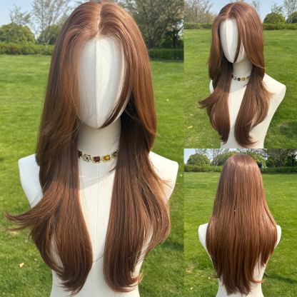 SMILCO/26Inch Light Brown Luxe 13*6 Lace Front Pre Cut Low Density Long Wave Synthetic Wig/SM9902B