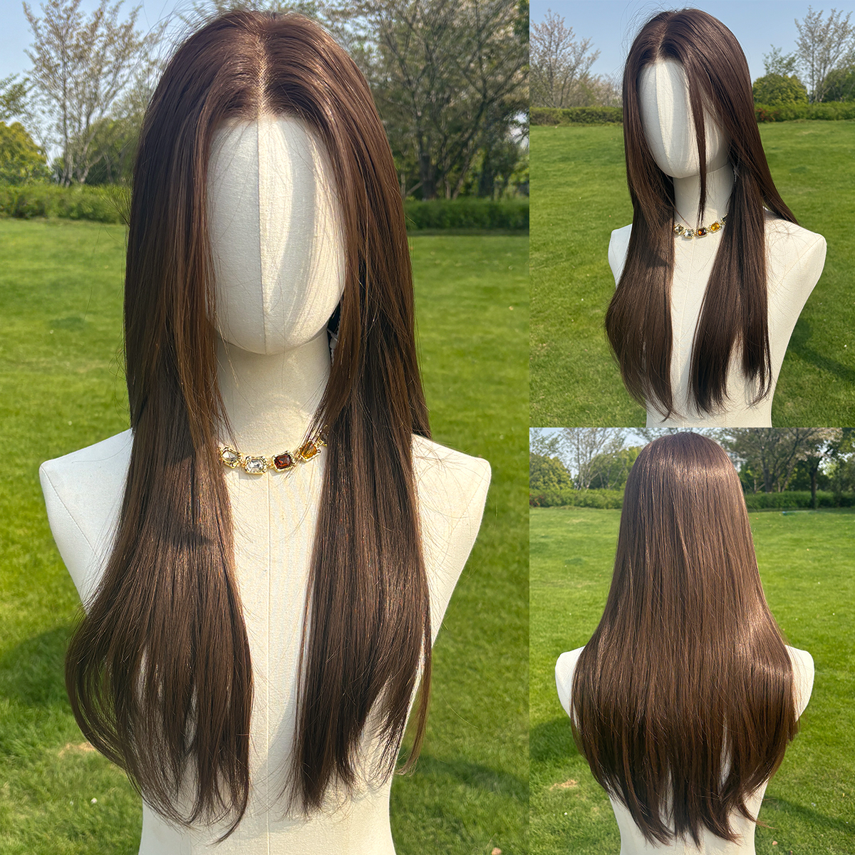 SMILCO/26Inch Brown Luxe 13*6 Lace Front Pre Cut Low Density Long Straight Synthetic Wig/SM9902B-2