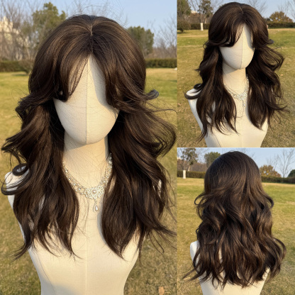 SMILCO/24Inch Black Long Curly With Bangs Synthetic Wig/SM415