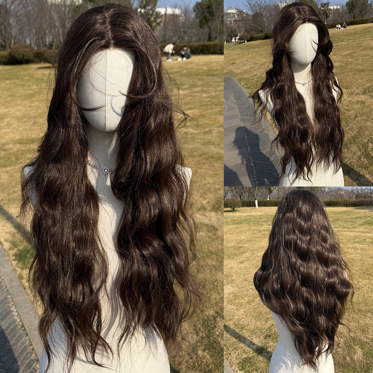 SMILCO/30Inch Hybird Lace Front 1.5*6 Deep Brown Long Water Wave Synthetic Wig/SM007-2