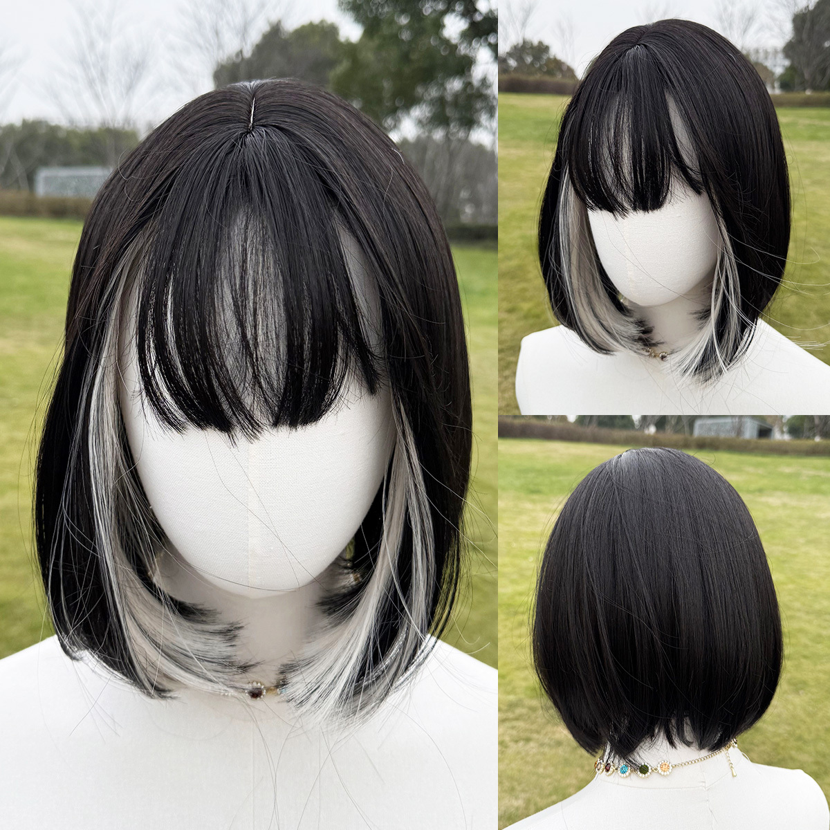 SMILCO/10Inch Highlight Black With Red With Bangs Short Straight Synthetic Wig/SM422