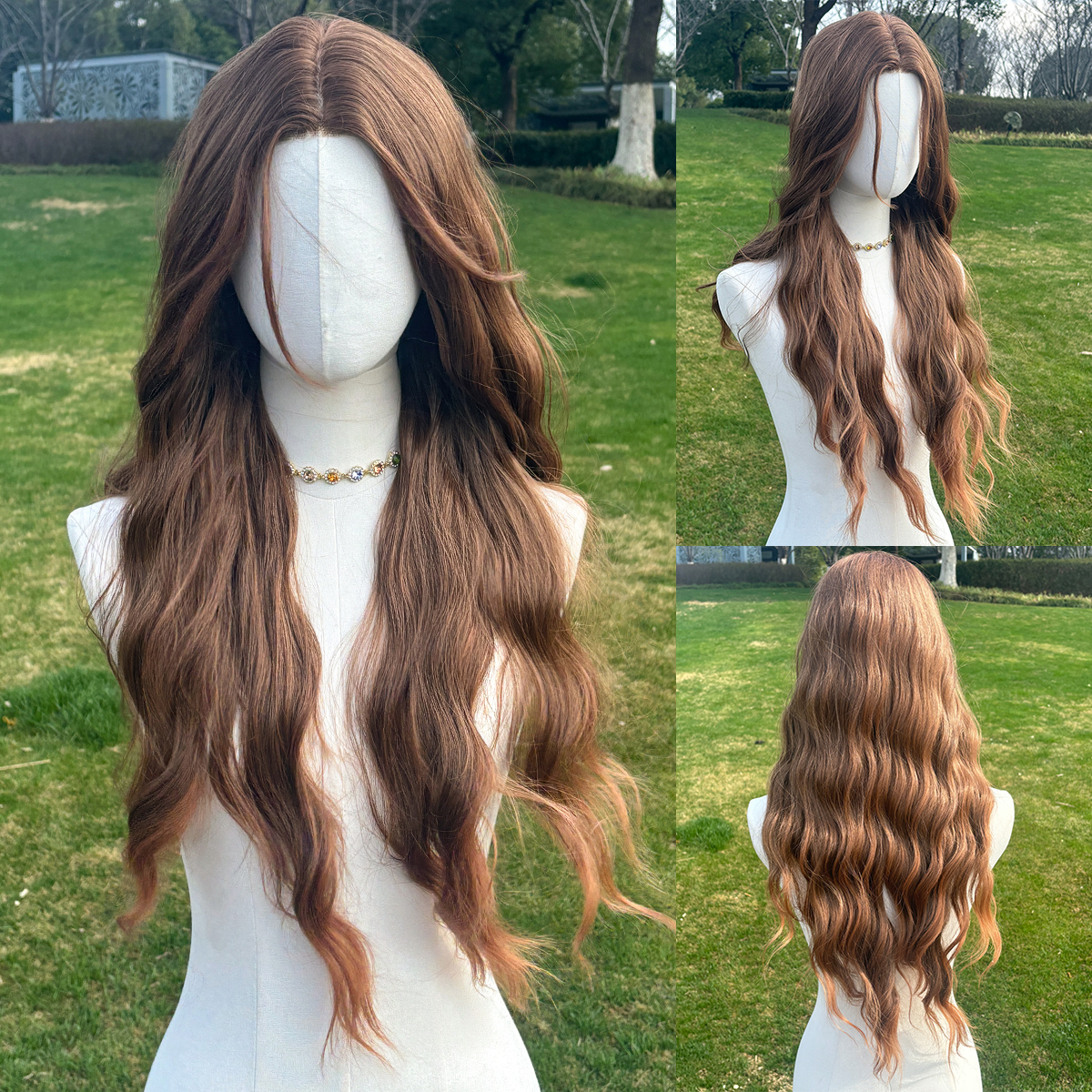 SMILCO/30Inch Hybird Lace Front 1.5*6 Deep Brown Long Water Wave Synthetic Wig/SM007-2