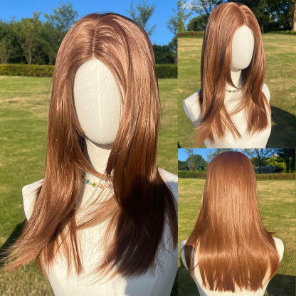 SMILCO/22Inch Copper Hybird Lace Front 1.5*6 Wolf Cut Medium Straight Synthetic Wig/SM019
