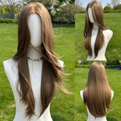 SMILCO/26Inch Luxury Light Blonde Low Density/Pre-Cut/13*6 Lace Front Free Part Futura Layer Cutted Long CurlyWith Bangs/Glueless/Natural Hairline/ Synthetic Lace FrontWig/SM9910