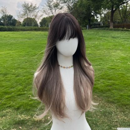 SMILCO/28Inch Ombre Deep-Light Brown Long Wave Synthetic Wig/SM037
