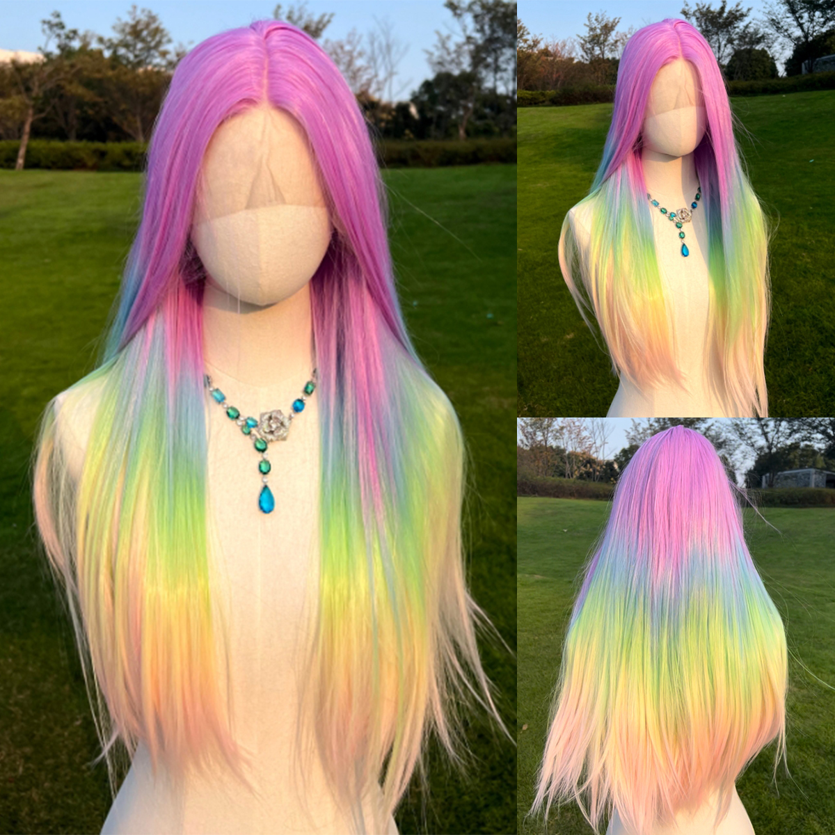 SMILCO/26Inch Rainbow Long Straight T-Part Lace Front Synthetic Wig/SM9019/SM9089