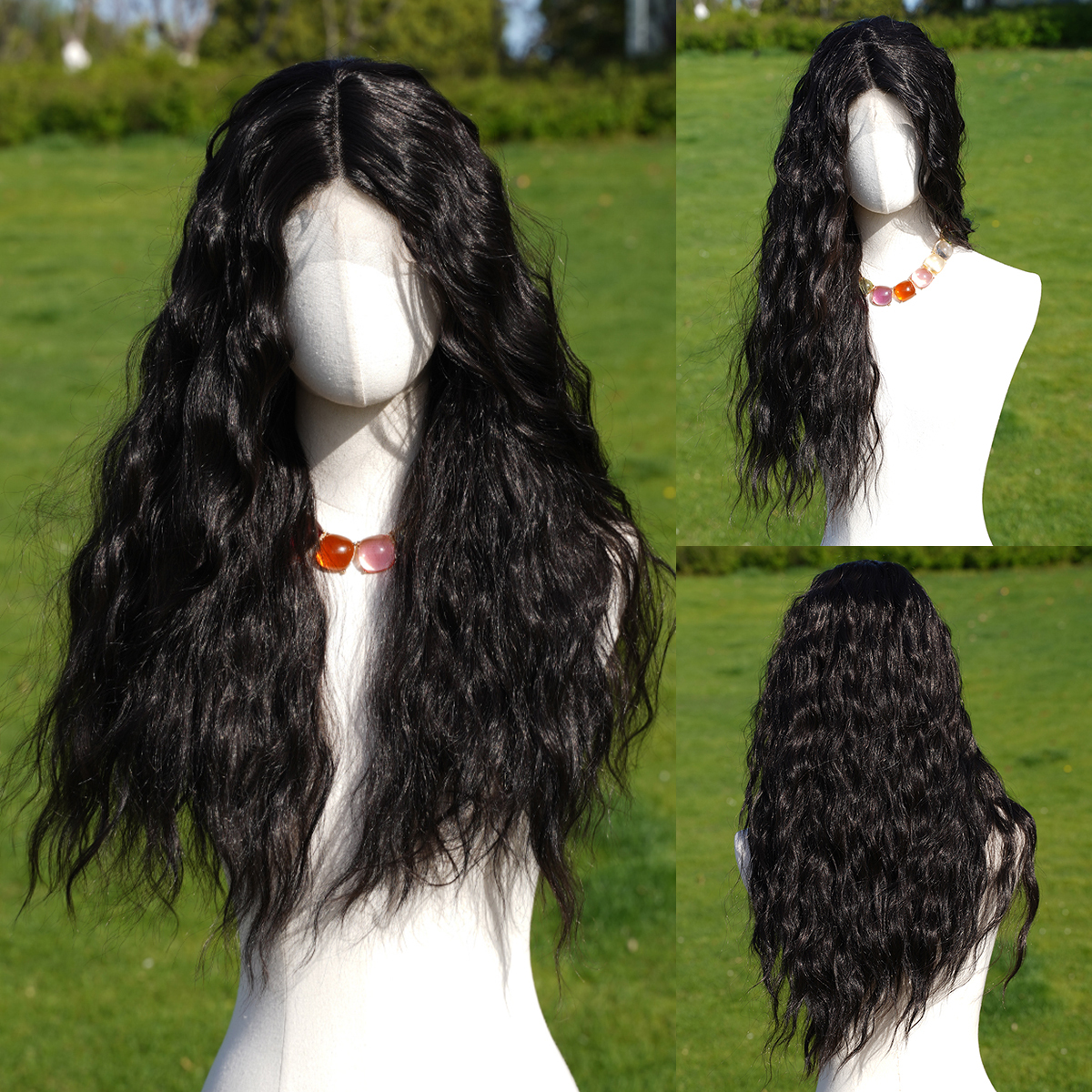 SMILCO/26Inch Dark Brown T-Part Lace Front Long Water Wave Synthetic W