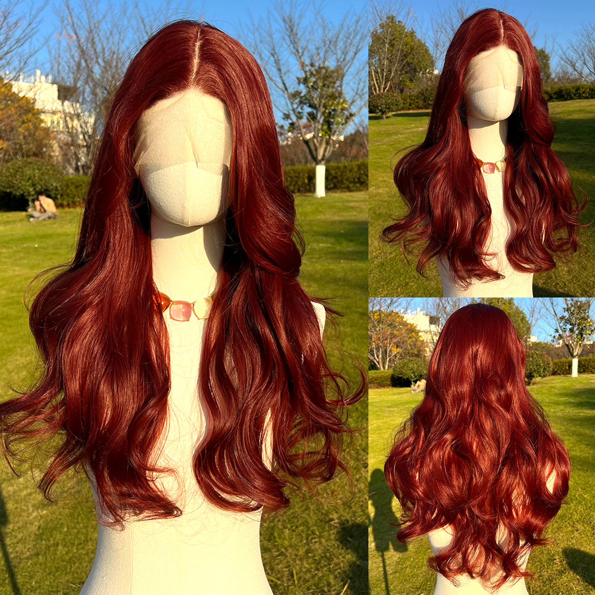 SMILCO/28Inch Claret T-Part Lace Front Long Curly Synthetic Wig/SM9139