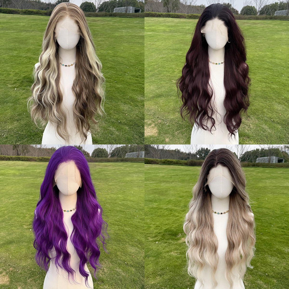 SMILCO/28Inch Highlight Brown With Platinum 13*4 Lace Front Long Water Wave Synthetic Wig/SM9861/SM9862/SM9863/SM9868