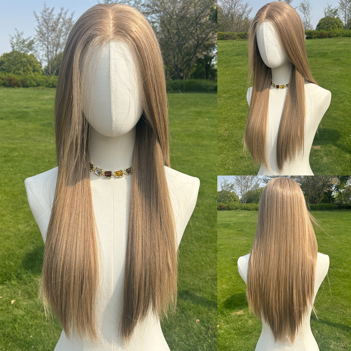 SMILCO/24inch Luxury Blonde Low Density/Pre-Cut/13*6Lace Front Free Part Futura Layer Cutted Long Straight With Bangs/Glueless/Natural Hairline/ Synthetic Lace FrontWig/SM9914