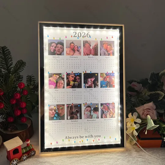 🎄Personalized 2026 Calendar Mirror Light Box with Photo ✨📸