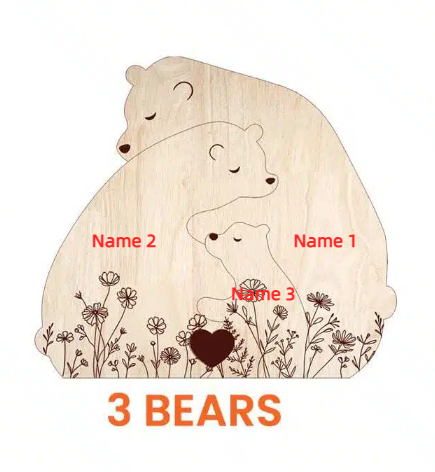 🐻 Personalized Wooden Bear Family Puzzle