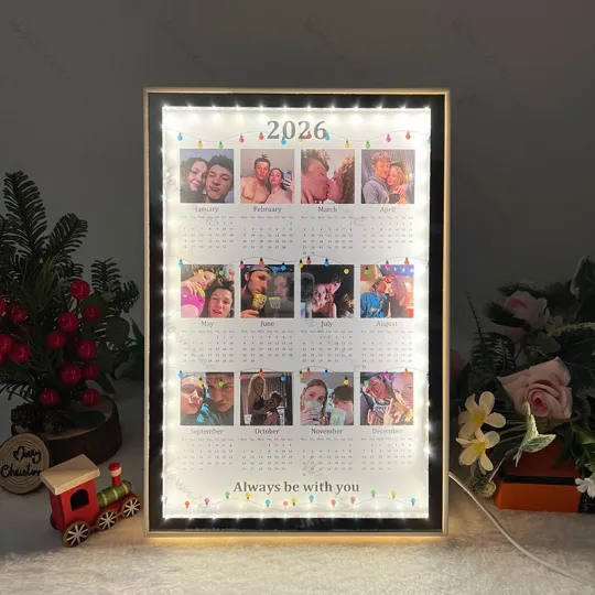 🎄Personalized 2026 Calendar Mirror Light Box with Photo ✨📸