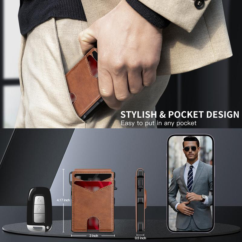 Men's Business Wallet Credit Card Holder Pop Up Slim Leather