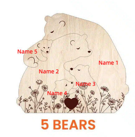 🐻 Personalized Wooden Bear Family Puzzle
