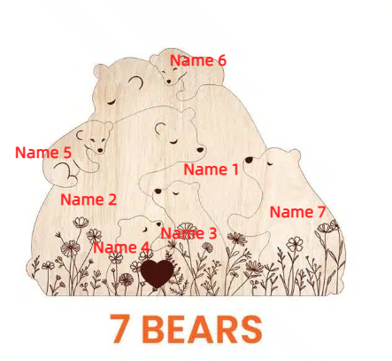 🐻 Personalized Wooden Bear Family Puzzle