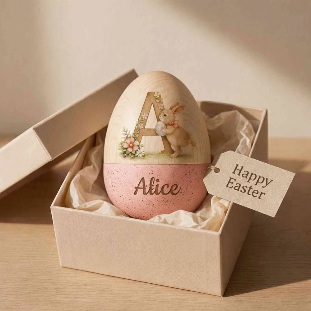Personalized Watercolor Easter Egg – Hollow Wooden Keepsake for Kids