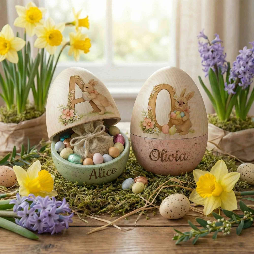 Personalized Watercolor Easter Egg – Hollow Wooden Keepsake for Kids