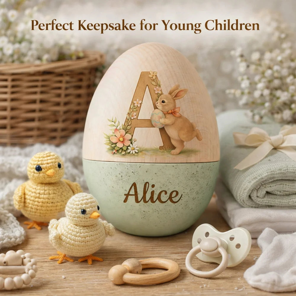 Personalized Watercolor Easter Egg – Hollow Wooden Keepsake for Kids