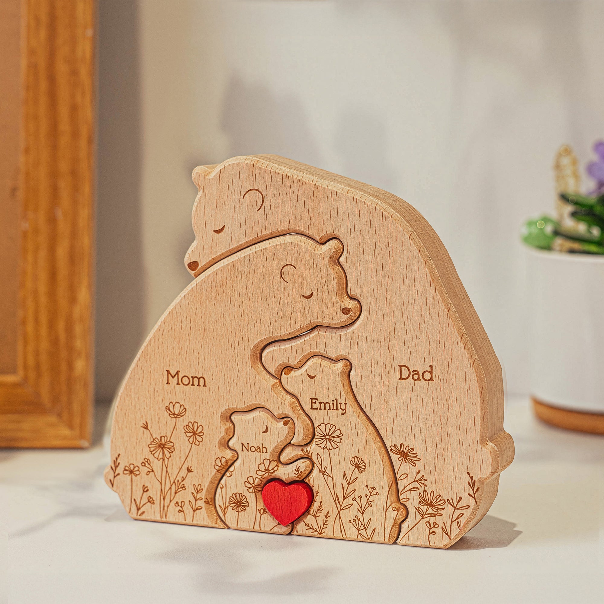 🐻 Personalized Wooden Bear Family Puzzle