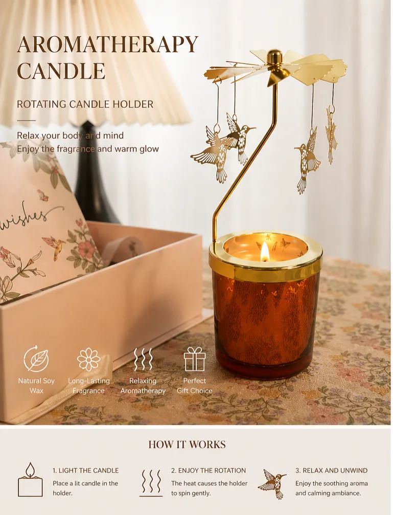 Aromatherapy Candle with Rotating Hummingbird Carousel