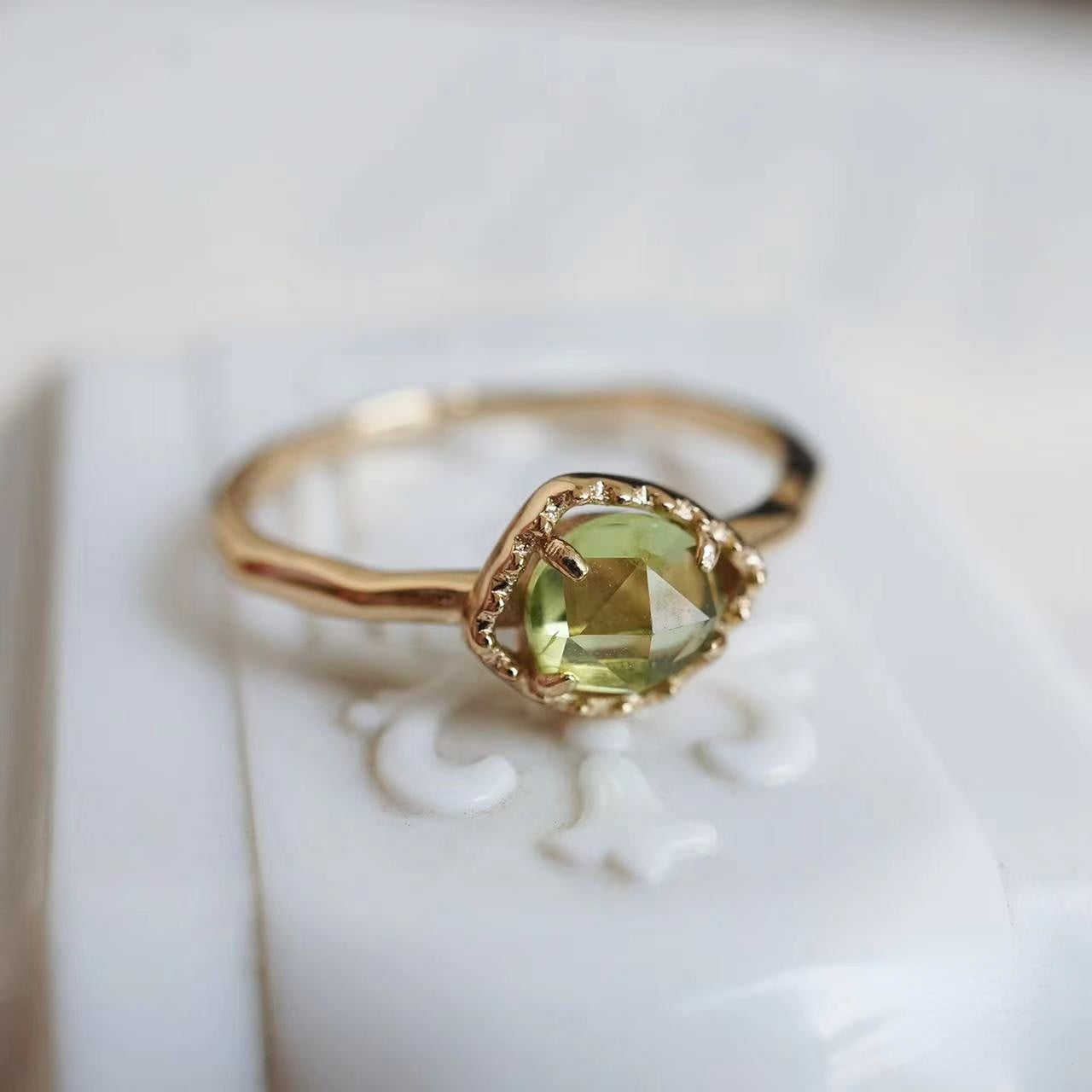 Stfuxin Natural Peridot Irregular Bubble Ring-Anniversary Birthday Gift For Her
