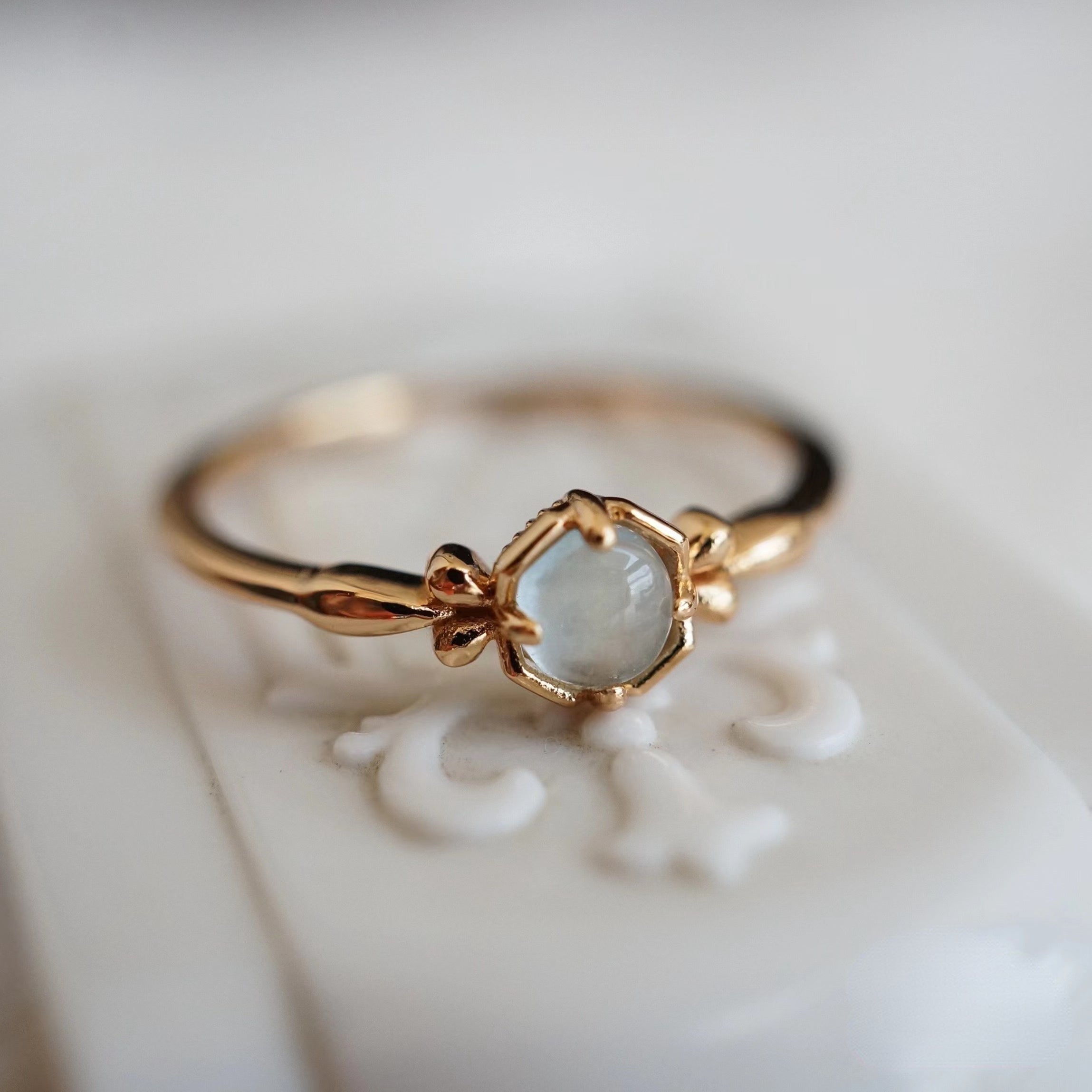 Stfuxin Natural Aquamarine Vintage Ring Anniversary Birthday Gift For Her