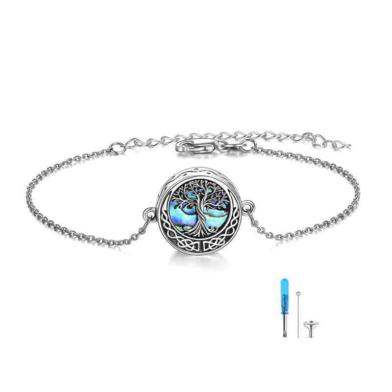 Stfuxin Tree of Life Urn Bracelet for Ashes 925 Sterling Silver Tree of Life Cremation Keepsake Pendant Locket Bracelet for Women Mom