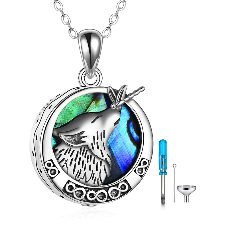 Stfuxin Urn Necklace for Ashes Sterling Silver Wolf Urn Pendant Cremation Jewelry Memorial Gifts for Women Men