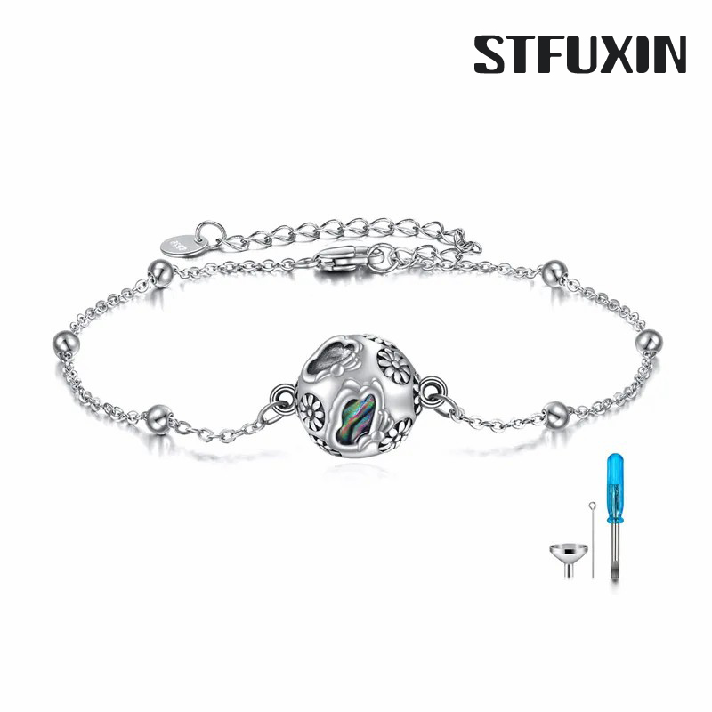 Stfuxin Butterfly Urn Bracelet for Ashes for Women Sterling Silver Cremation Butterfly Jewelry for Women Heart Urn