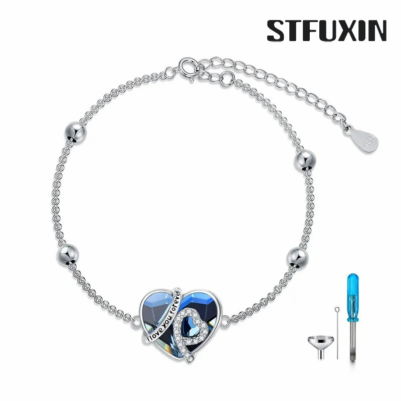 Stfuxin I LOVE YOU FOREVER Heart Cremation Bracelet Holds Loved One's Ashes Heart Urn Bracelet for Ashes for Women