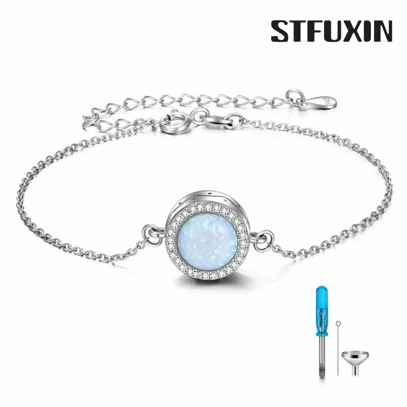 Stfuxin Opal Urn Bracelet For Ashes 925 Sterling Silver Opal Cremation Keepsake Pendant Locket Bracelet For Women Mom
