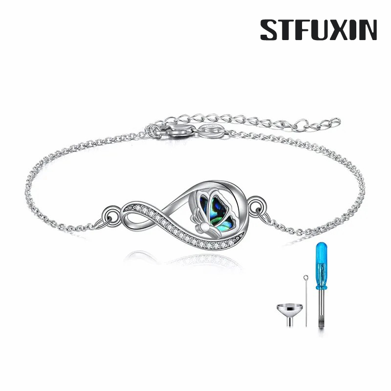 Stfuxin Infinity Butterfly Urn Bracelets for Ashes 925 Sterling Silver Cremation Butterfly Memerial Jewelry for Women