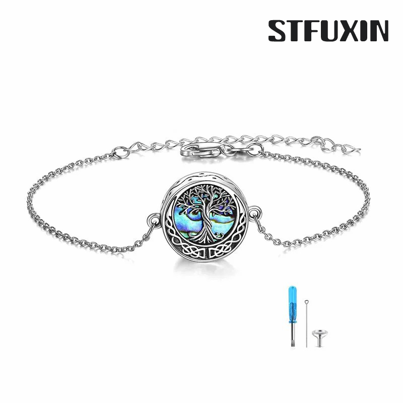 Stfuxin Tree of Life Urn Bracelet for Ashes 925 Sterling Silver Tree of Life Cremation Keepsake Pendant Locket Bracelet for Women Mom