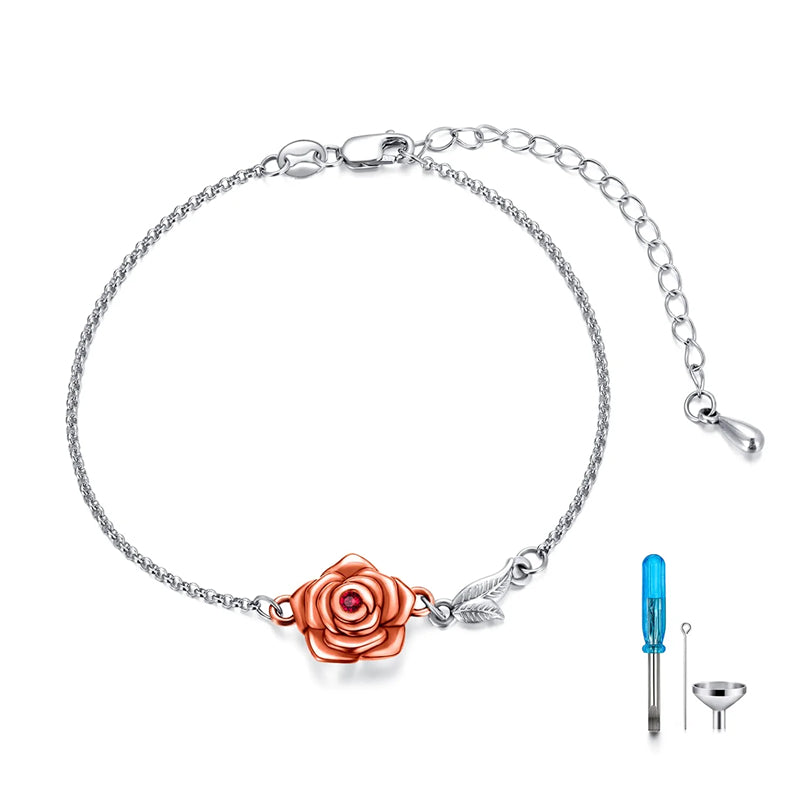 Stfuxin 925 Sterling Silver Rose Flower Urn Bracelet for Loved Ones Ashes Cremation Keepsake Bracelet Memorial Jewelry Gift for Women