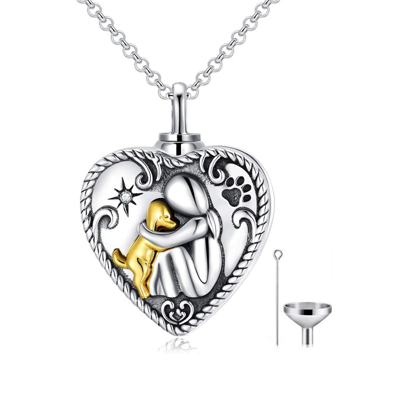 Stfuxin Sterling Silver Dog Urn Necklace/Ring for Ashes Dog Memorial Keepsake Cremation Jewelry Gifts for Women Dog Lovers