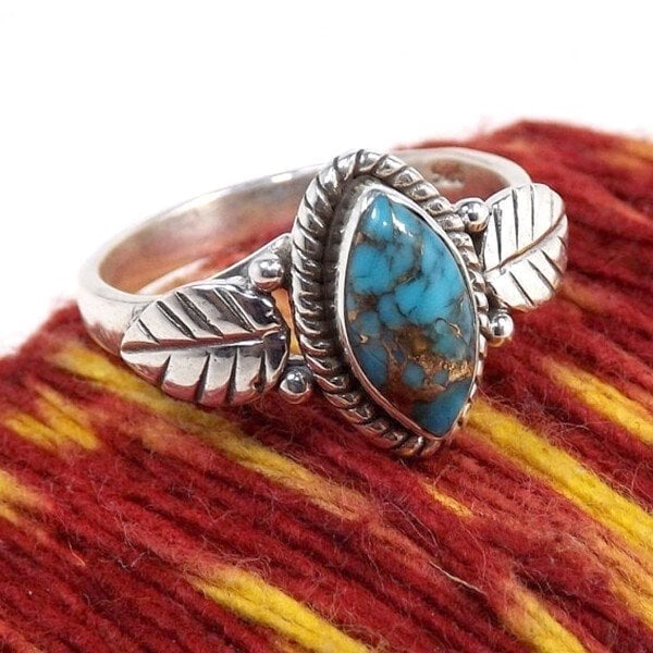 Stfuxin Vintage Turquoise Leaf Ring