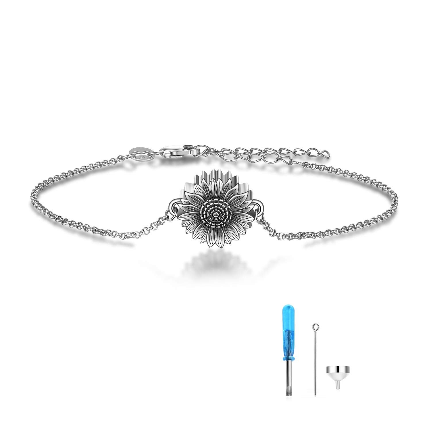 Stfuxin Sunflower Bracelet for Ashes 925 Sterling Silver Sunflower Cremation Keepsake Pendant Locket Bracelet for Women Mom