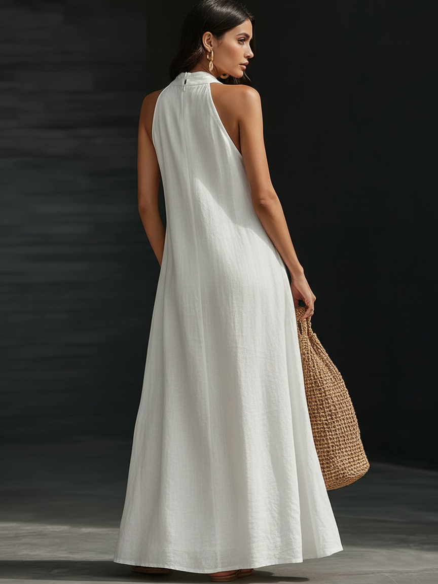 Minimalist And Elegant Halter V-Neck Linen Maxi Dress