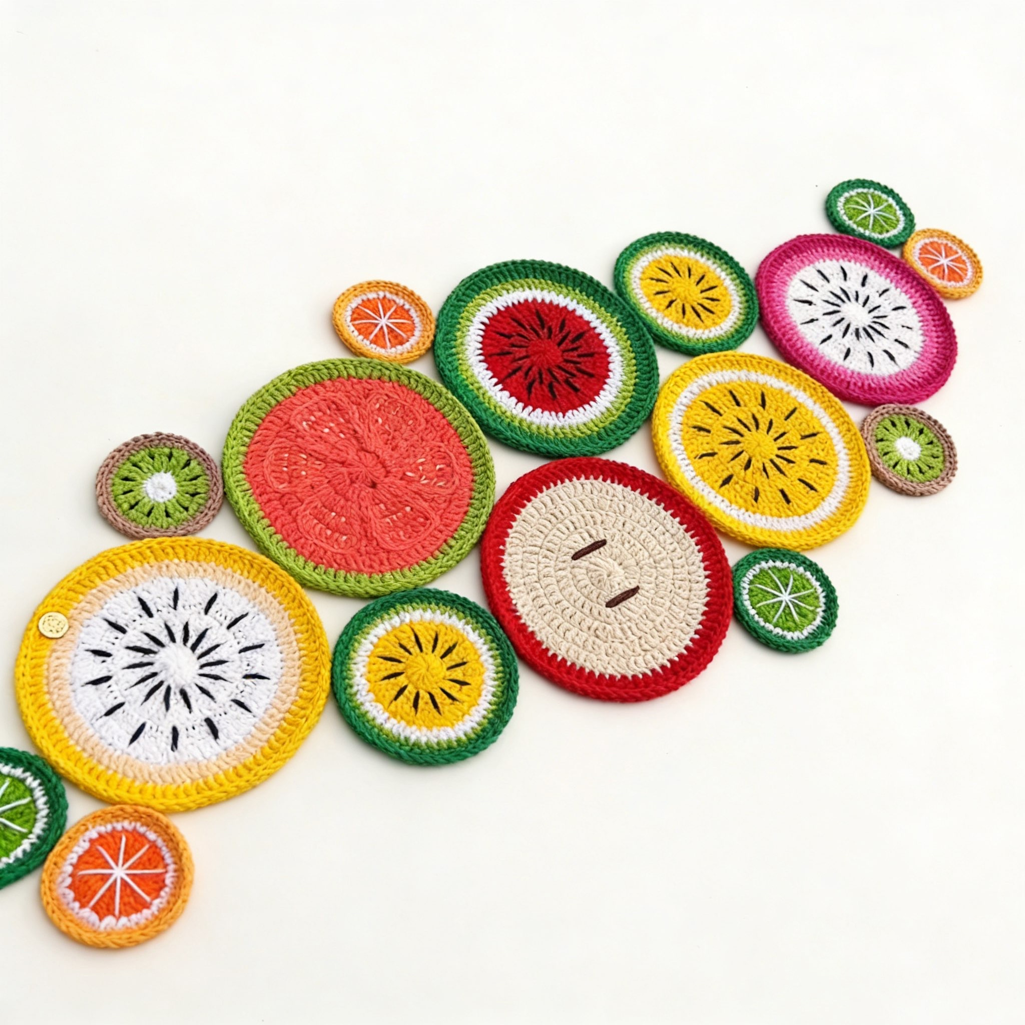 Fruit Party Knitted Coaster Set | Handmade Crochet Table Aesthetics