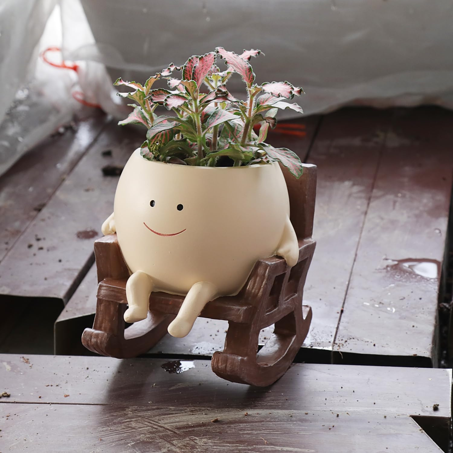 Cute Resin Smiley Face Planter with Drainage