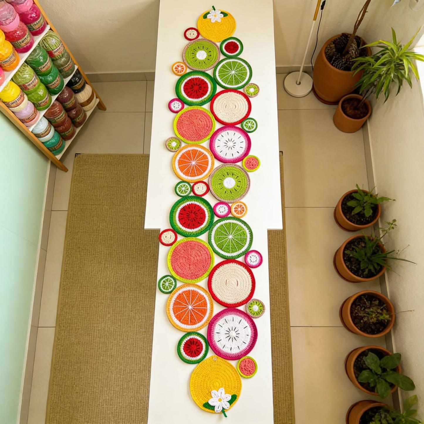 Fruit Party Knitted Coaster Set | Handmade Crochet Table Aesthetics