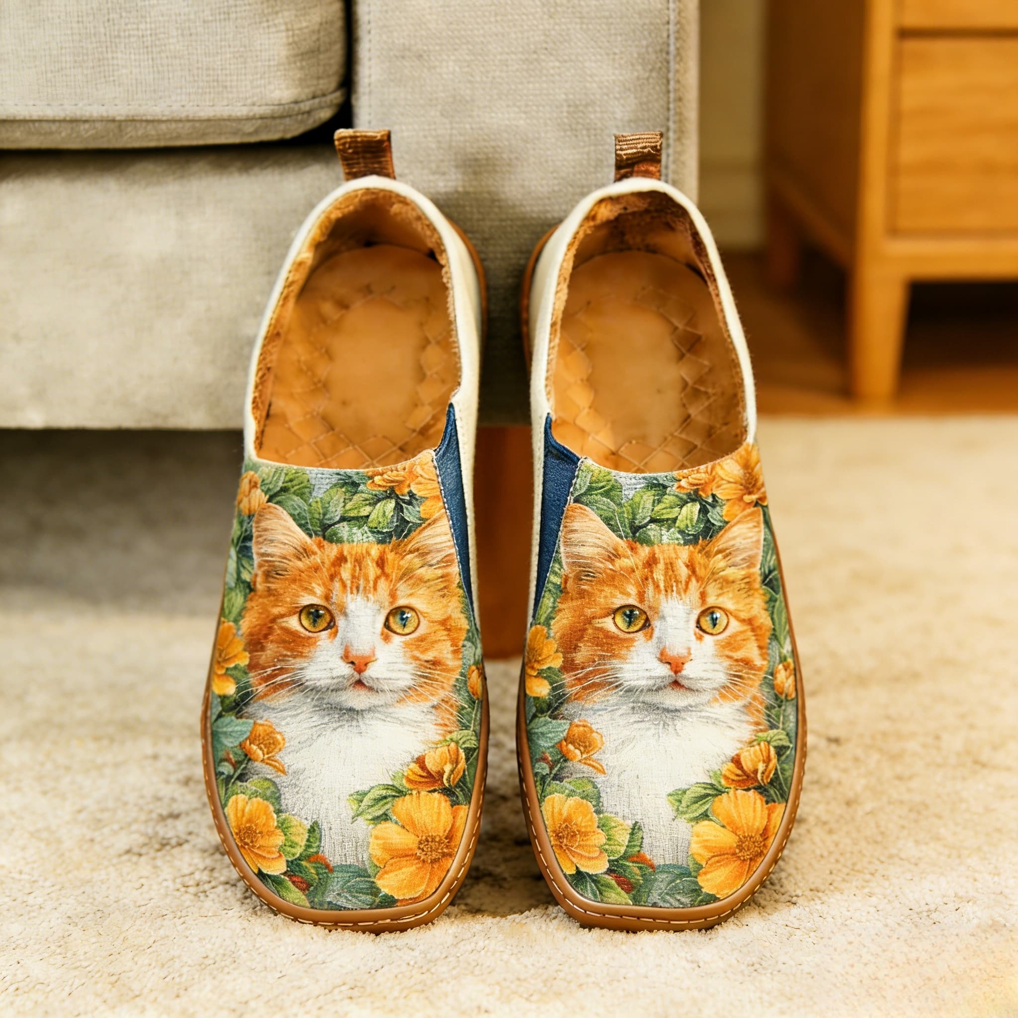 Sunset Meadow Orange Cat Canvas Casual Shoes
