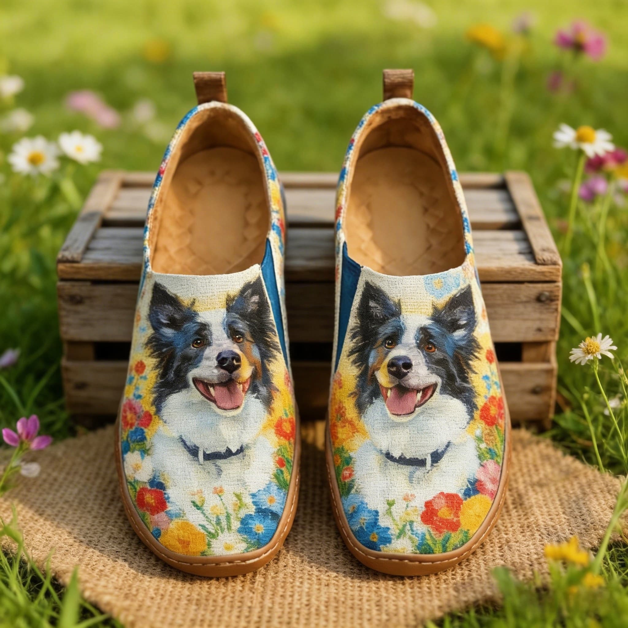 Floral Border Collie Canvas Casual Shoes