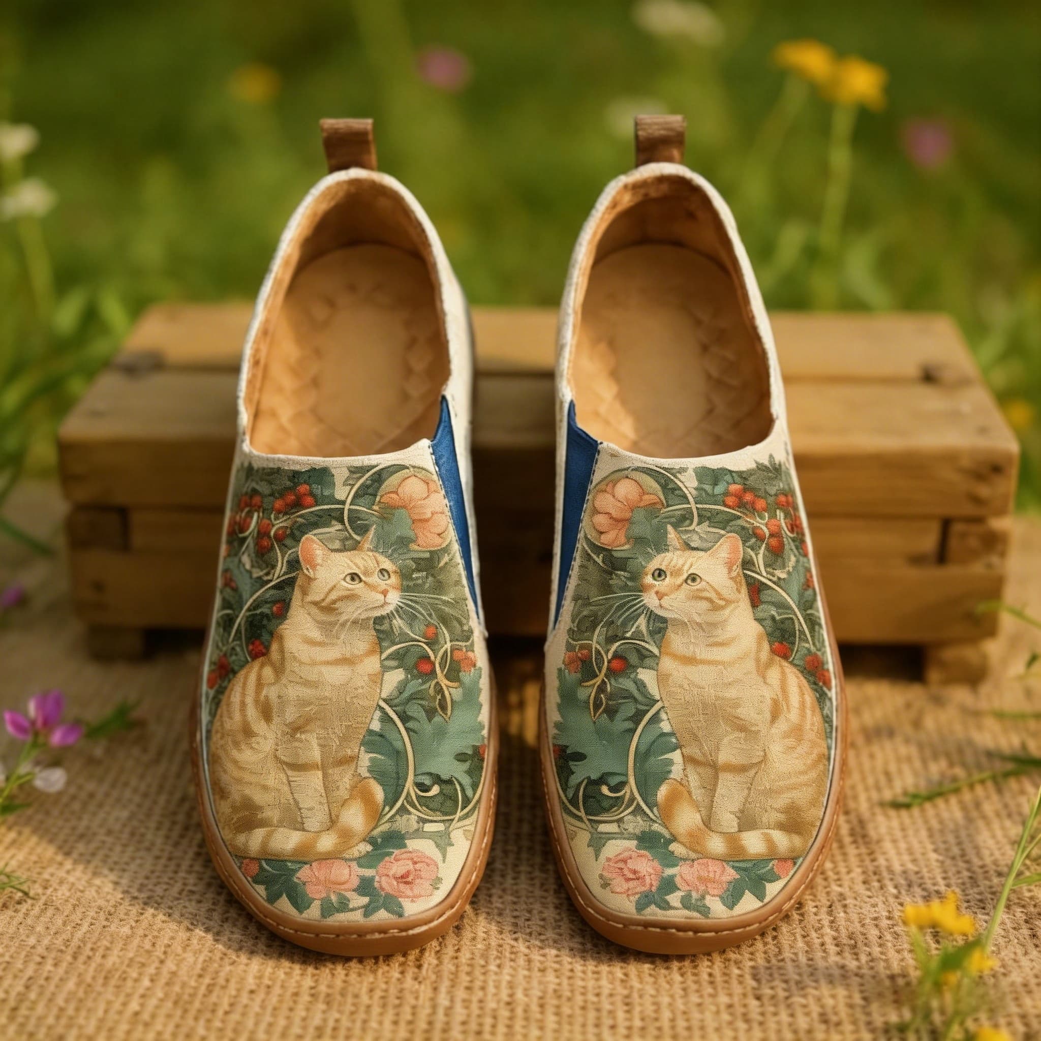 Vintage Floral Ginger Cat Canvas Casual Shoes