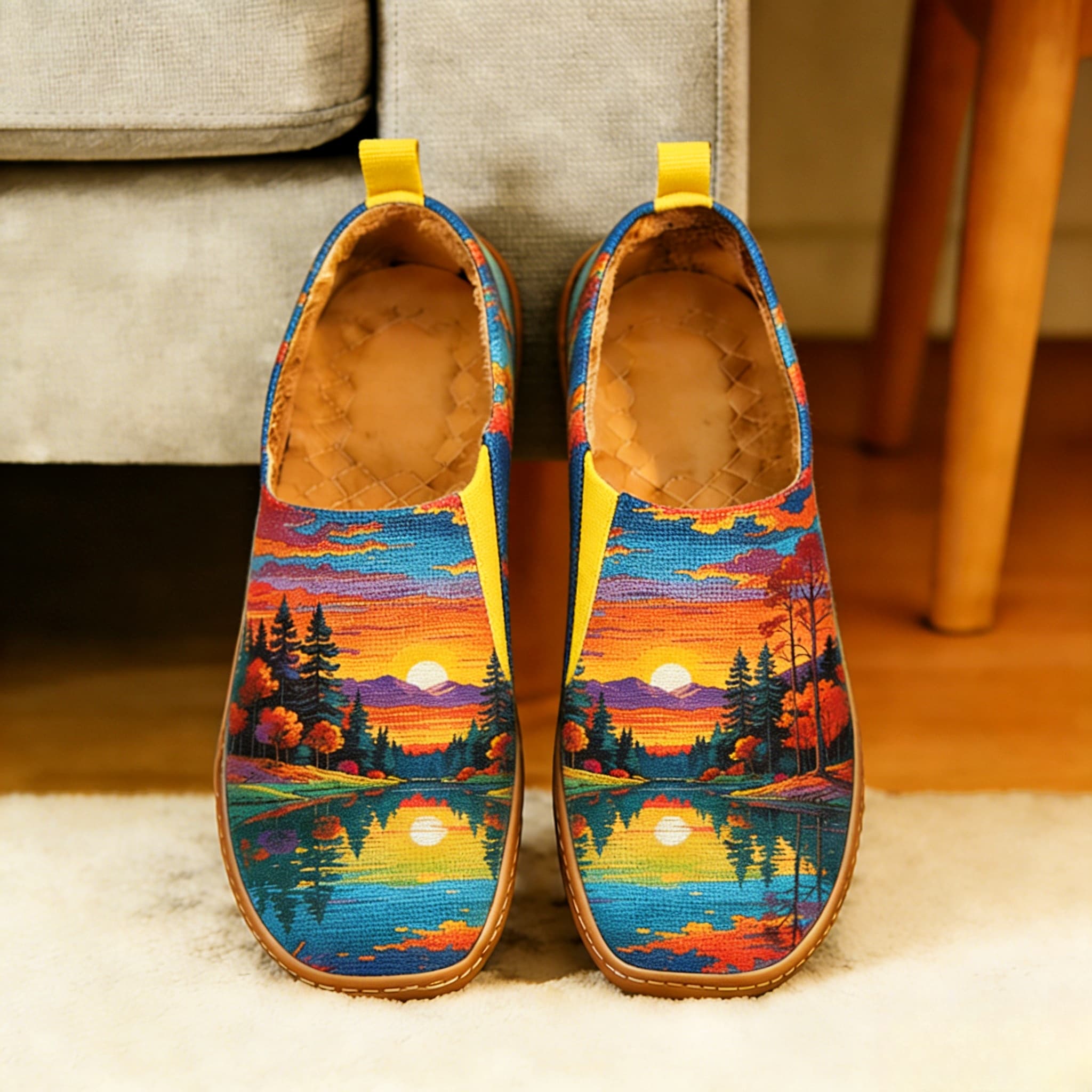 Vibrant Lake Sunset Canvas Casual Shoes