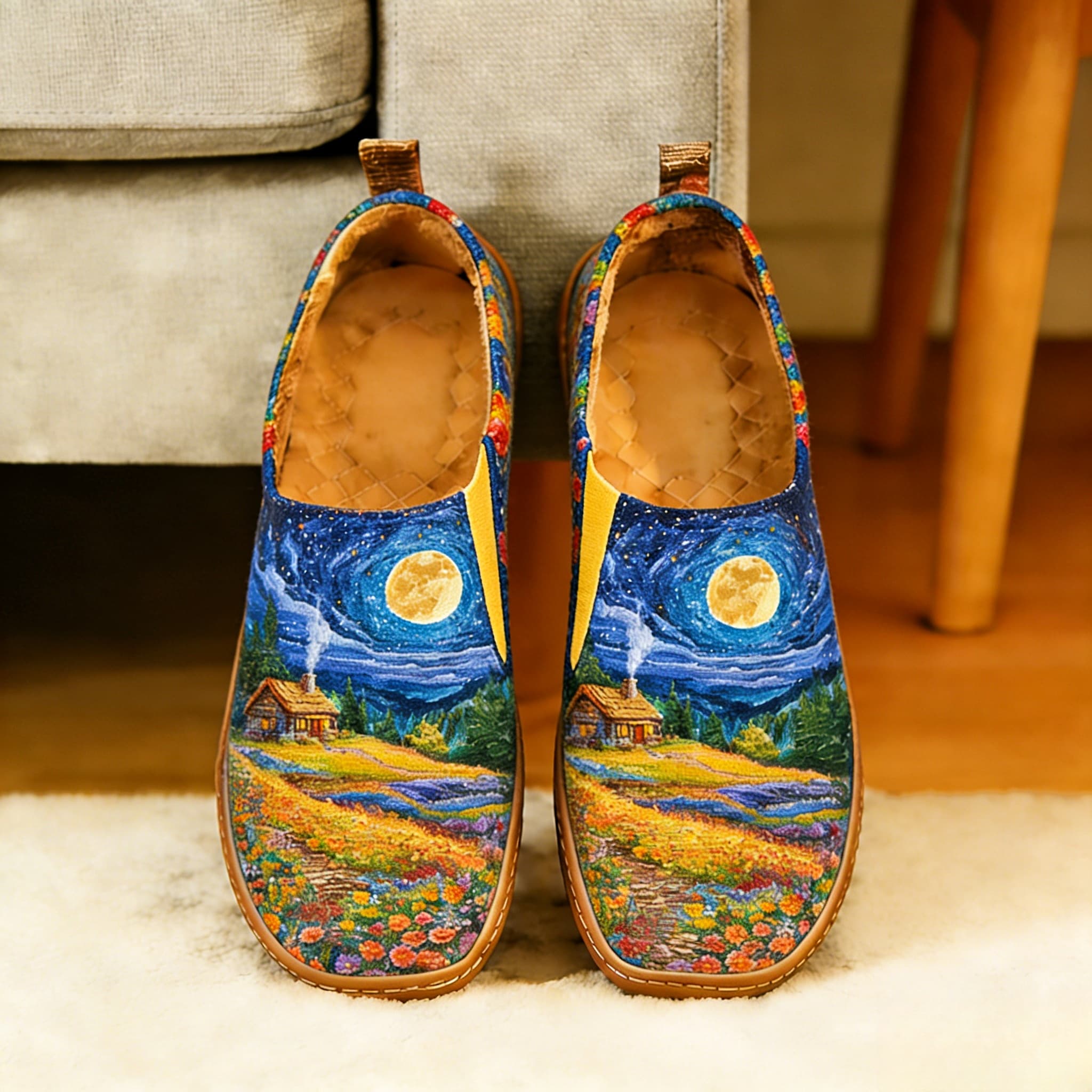 Starry Night Cottage Canvas Casual Shoes