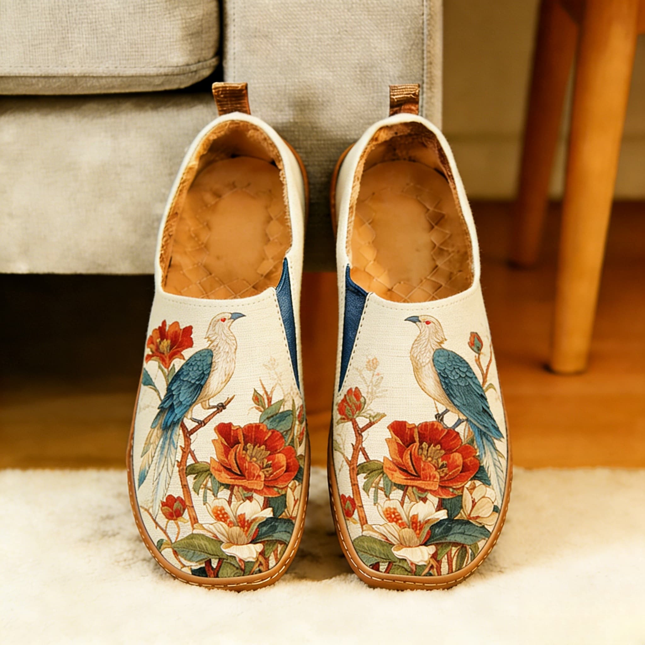 Oriental Bird & Peony Canvas Casual Shoes